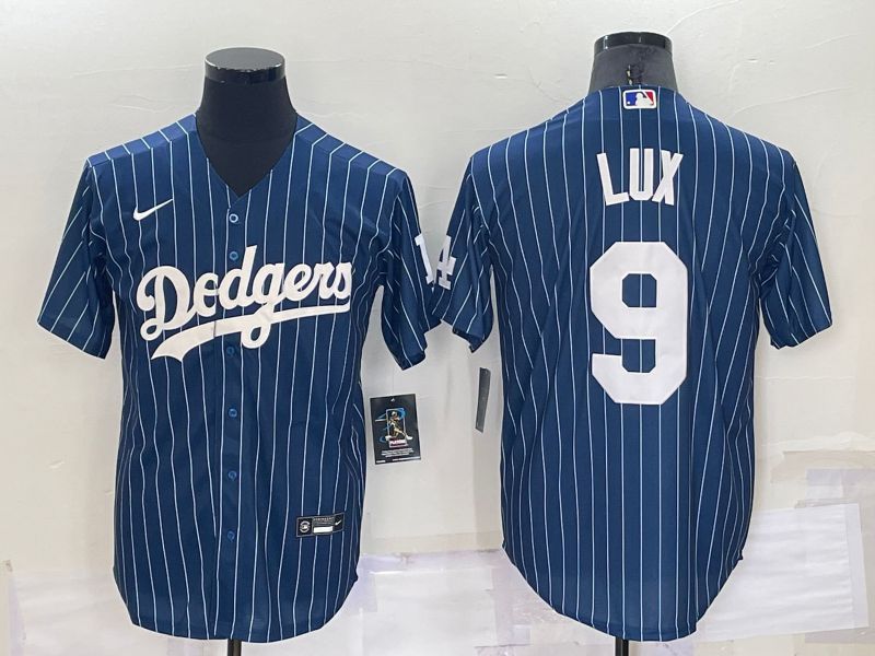 Men Los Angeles Dodgers #9 Lux Blue Stripe Throwback Nike 2022 MLB Jersey
